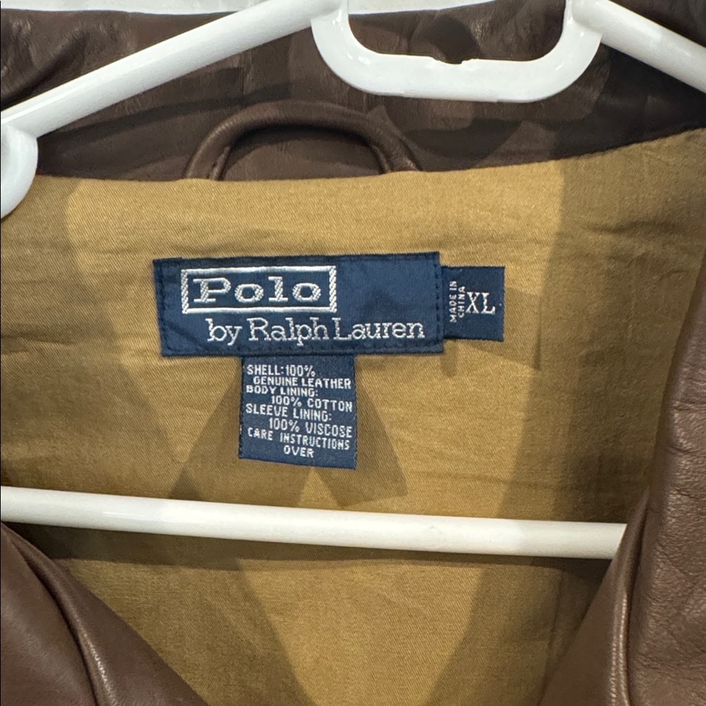 Polo by Ralph Lauren Brown Leather Bomber Jacket - Picture 2 of 5